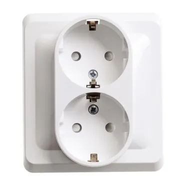 ЭТЮД Розетка двойная скрытая с заземлением без шторок белая