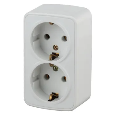 Розетка 2х2P+E Schuko, 16A-250В, ОУ, Polo, белый, 3-204-01