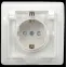 Розетка РСбш11-3-ККБ-44 одноместная с заземляющим контактом с защитными шторками керамика IP44 16А Кварта белый