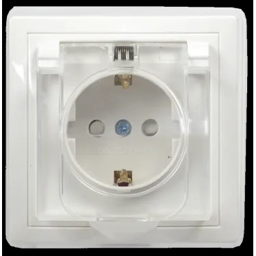 Розетка РСбш11-3-ККБ-44 одноместная с заземляющим контактом с защитными шторками керамика IP44 16А Кварта белый