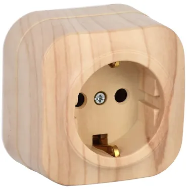 GLORY Розетка одноместная наружная с заземлением сосна