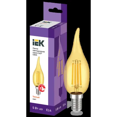 Лампа светодиодная CВ35 свеча на ветру золото 5Вт 230В 2700К E14 серия 360° IEK