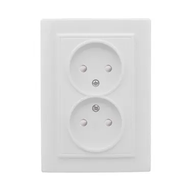 Розетка Минск 2-местная СП без заземления 10А белая защитные шторки