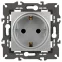 Розетка 2P+E Schuko со шторками, 16А-250В, Эра Elegance, алюминий, 14-2102-03