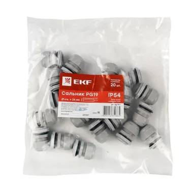 Сальник PG19 IP54 (20 шт) d отв. 24 мм / d провод. 12-15 мм PROxima