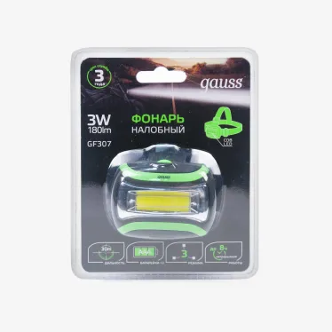 Фонарь светодиодный налобный 3 Вт 180 лм Черный IP42 на батарейках 3xААА GFL Gauss