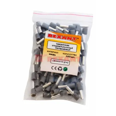 Наконечник штыревой втулочный изолир F-9 мм 4 кв мм (НШВи 4.0-9) серый, REXANT