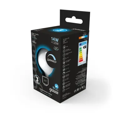 Лампа светодиодная Filament G200 14W 1170lm 4100К Е27 milky диммируемая LED 1/4 | 153202214-D | Gauss