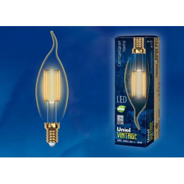 Лампа светодиодная декоративная LED 5вт 220-250В свеча на ветру 420Лм Е14 2250К золотая колба Vintage