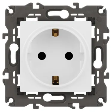 Розетка 2P+E Schuko со шторками, 16А-250В, Эра Elegance, белый, 14-2102-01