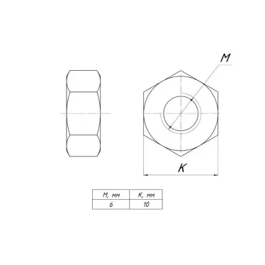 Гайка шестигранная М6 TDZ (500 шт)