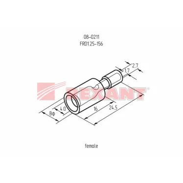 Разъем штекерный изолир гнездо 4 мм 0.5-1.5 кв мм (РШи-м 1.5-4 РШИм 1,25-5-4) красный, REXANT