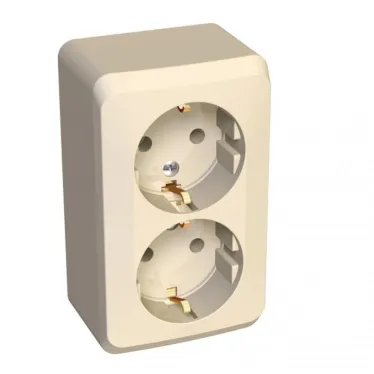 ЭТЮД Розетка двойная наружная с заземлением без шторок бежевая
