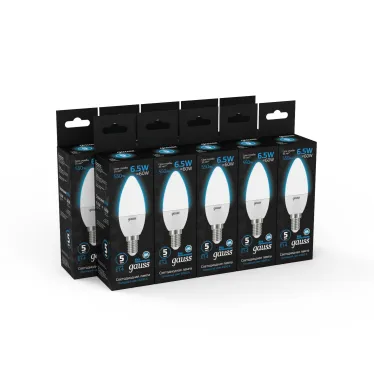 Лампа светодиодная Свеча 6.5W 550lm 6500К E14 LED 1/10/100 | 103101307 | Gauss