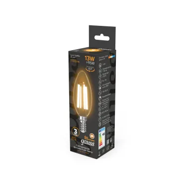 Лампа светодиодная Filament Свеча 13W 1100lm 2700К Е14 LED 1/10/50 | 103801113 | Gauss