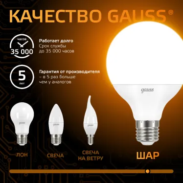 Лампа светодиодная LED 16 Вт 1480 лм 3000К шар G95 теплый E27 AC 220В Black Gauss