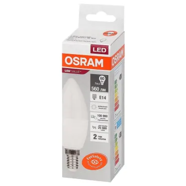 Лампа светодиодная LED 7 Вт E14 4000К 560Лм свеча 220 В (замена 60Вт) OSRAM