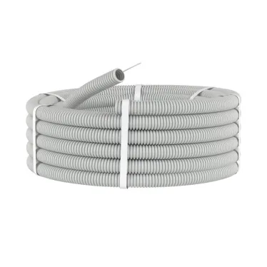 Труба ПВХ гибкая гофрированная д.25мм сверхтяжелая с протяжкой 50м серая