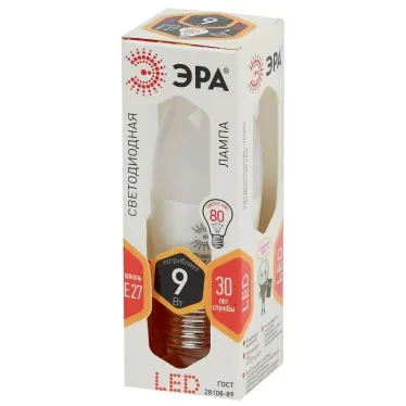 Лампа светодиодная LED B35-9W-827-E27 (диод, свеча, 9Вт, тепл, E27 (10/100/3500)