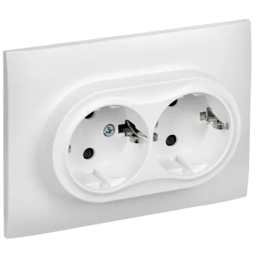 SKANDY Розетка 2-местная с заземлением с защитными шторками 16А в сборе SK-R07W арктический белый IEK
