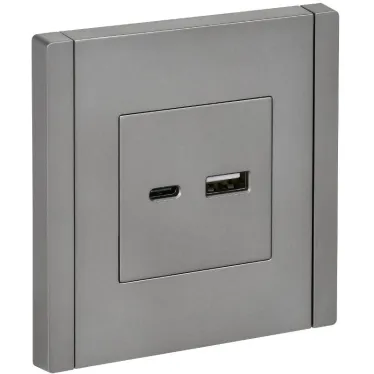 FORTE@PIANO Розетка USB A+C 18Вт FP551 сталь IEK