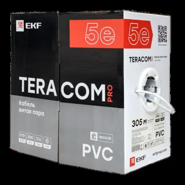 Кабель витая пара TERACOM PRO Cat.5E F/UTP 4 пары solid 24AWG цвет серый упак. 305м | TRP-5EFTP-04PVC-GY-IN3 | EKF