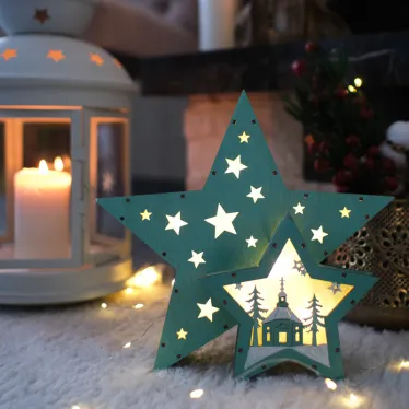 Деревянная фигура с подсветкой Домик Звездочета бирюзовая 26х7х25 см, | 504-019 | NEON-NIGHT