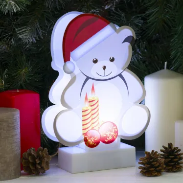 Новогодний декоративный светильник Мишка  EGNDS-07   холодный белый диодов , h 24 см, 3*АА, IP20 | Б0051931 | ЭРА