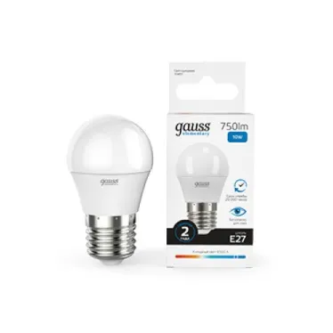 Лампа светодиодная Elementary Шар 10W 750lm 6500K Е27 LED 1/10/100 | 53230 | Gauss