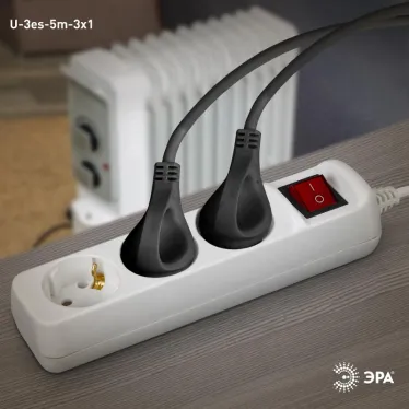 Удлинитель с заземл, 3x1мм2, 16A, ПВС, с выкл, 3гн, 5м (10/480) U-3es-5m-3x1