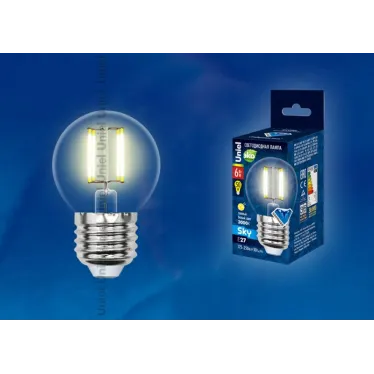Лампа светодиодная LED 6вт 200-250В шар прозрачное 500Лм Е27 3000К Sky филамент