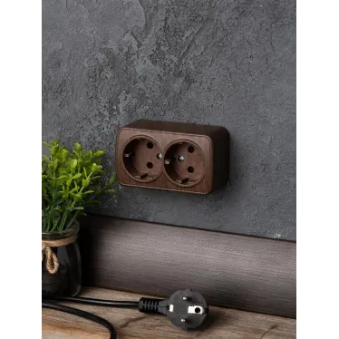 Розетка двухместная ОП Минск 16А с заземлением темное дерево