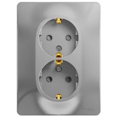 GLOSSA Розетка двойная с заземлением со шторками в сборе алюминий