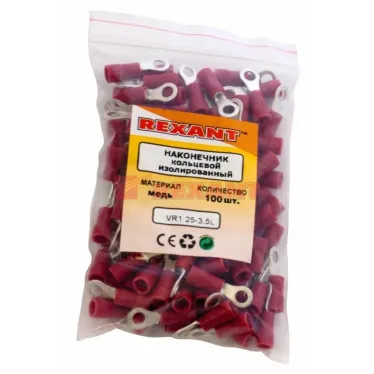 Наконечник кольцевой изолир 3.7 мм 0.5-1.5 кв мм (НКи 1.5-3.5) красный, REXANT