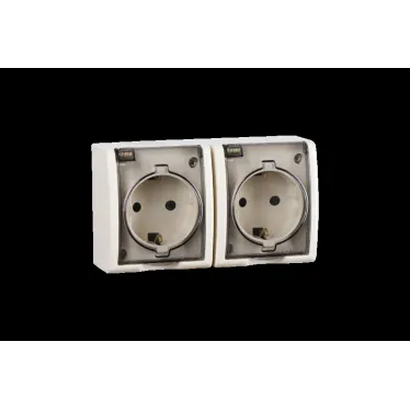 15 Aqua Розетка двойная 2Р+Е Schuko со шторками с крышкой полупр. IP54 16А 250В винт.зажим S15A с.кость