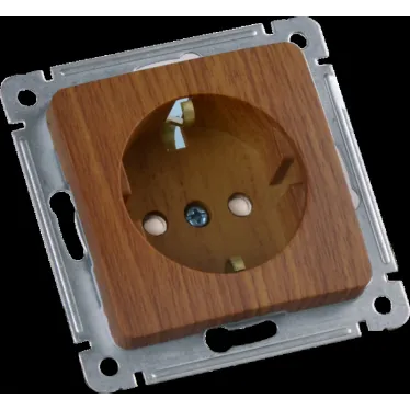 MASTER Розетка одноместная с заземляющим контактом, со шторками, скрытой установки, в рамку, дуб