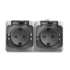 ЭТЮД Розетка двойная наружная с заземлением со шторками IP44 серая