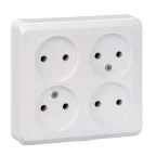 ЭТЮД Розетка четырехместная наружная без заземления без шторок 16А 250B белая