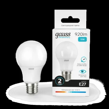 Лампа светодиодная LED 10 Вт 920 лм 4100К А60 груша нейтральный E27 AC 220В Elementary Gauss