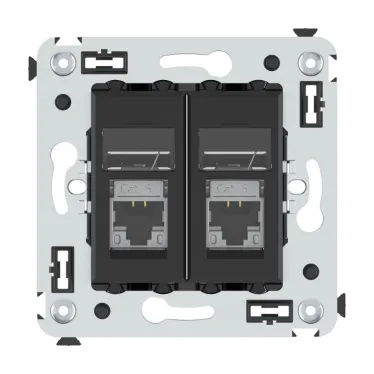 Компьютерная розетка RJ-45 в стену, кат.6 экранированная двойная,''Avanti'', ''Черный матовый''