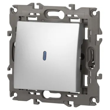 Выключатель с подсветкой, 10АХ-250В, Эра Elegance, алюминий,14-1102-03