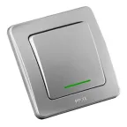 Выключатель одноклавишный скрытый с индикацией серебро 10А