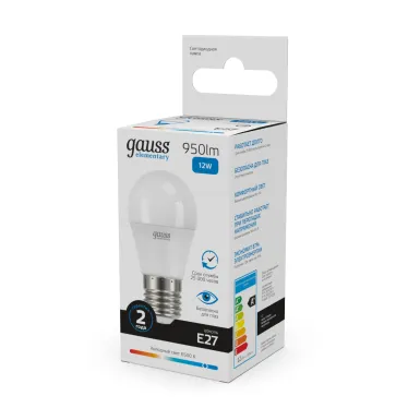 Лампа светодиодная Elementary Шар 12W 950lm 6500K Е27 LED 1/10/100 | 53232 | Gauss