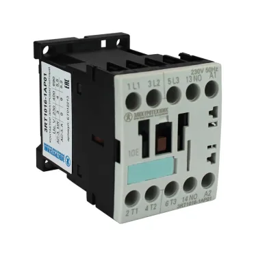 Контактор электромагнитный 3RT1016-1AP01, 3-пол., 9A, AC-3, 4кВт/400V, 1НO, 230V AC, 50Гц, типоразмер S00, винтовые клеммы, IP20