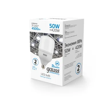 Лампа светодиодная Elementary LED T140 E27 50W 4500lm 180-240V 6500K 1/8 | 63235 | Gauss
