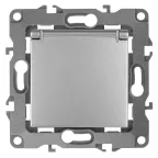 Розетка 2P+E Schuko со шторками с крышкой, 16A-250В, Эра12, алюминий, 12-2103-03