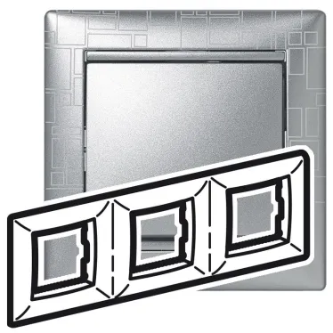 VALENA Рамка 3 поста горизонтальная алюминий модерн