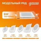 Светильник светодиодный встраиваемый квадратный с декоративным стеклом 6W 3000K 1/40 | 948111106 | Gauss