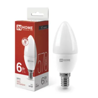 Лампа светодиодная LED-СВЕЧА-VC 6Вт 230В Е14 4000К 540Лм | 4690612020396 | IN HOME