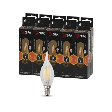 Лампа светодиодная F-LED BXS-9W-827-E14 (филамент, свеча на ветру, 9Вт, тепл, E14) (10/100/4000)